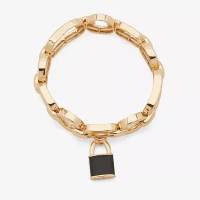 Worthington Gold Tone & Black Padlock Stretch Bracelet