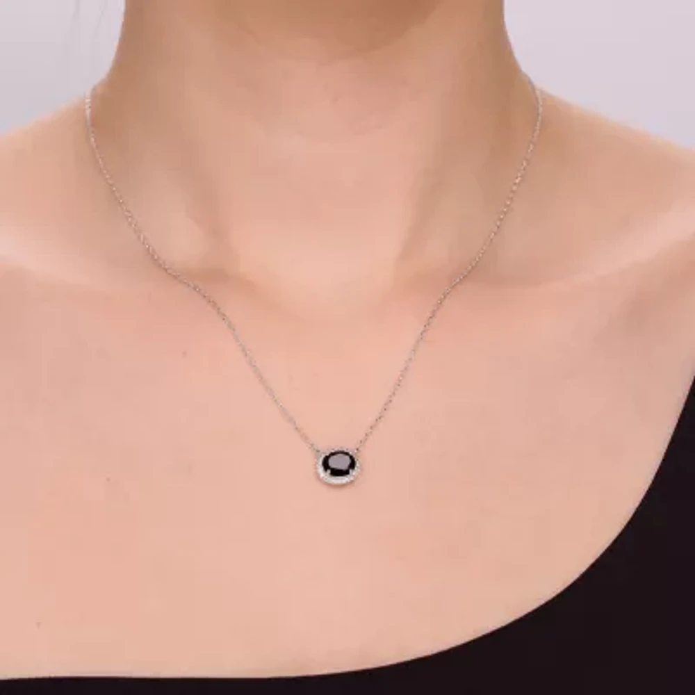 Womens Genuine Black Onyx Sterling Silver Oval Pendant Necklace