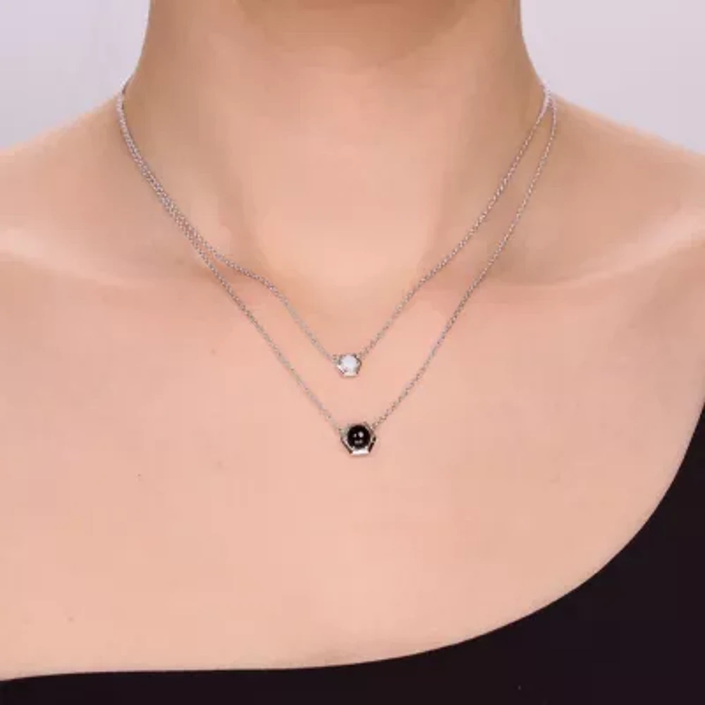 Womens Genuine Black Onyx Sterling Silver Round Pendant Necklace