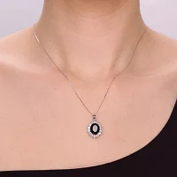 Oval Genuine Black Onyx and Lab-Created White Sapphire Pendant Necklace