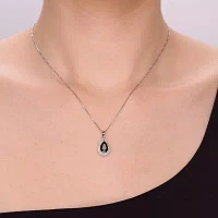 Pear-Shaped Genuine Black Onyx and White Topaz Pendant Necklace