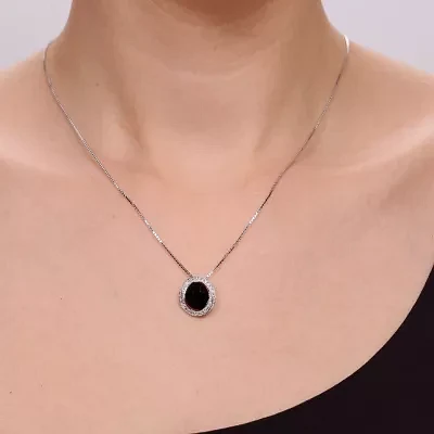 Womens Genuine Black Onyx Sterling Silver Pendant Necklace