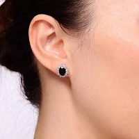 Oval Genuine Black Onyx and Lab-Created White Sapphire Earrings