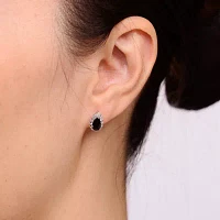 Pear-Shaped Genuine Black Onyx and White Topaz Pendant Earrings