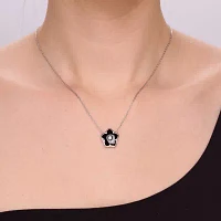 Womens Genuine Black Onyx Sterling Silver Flower Pendant Necklace