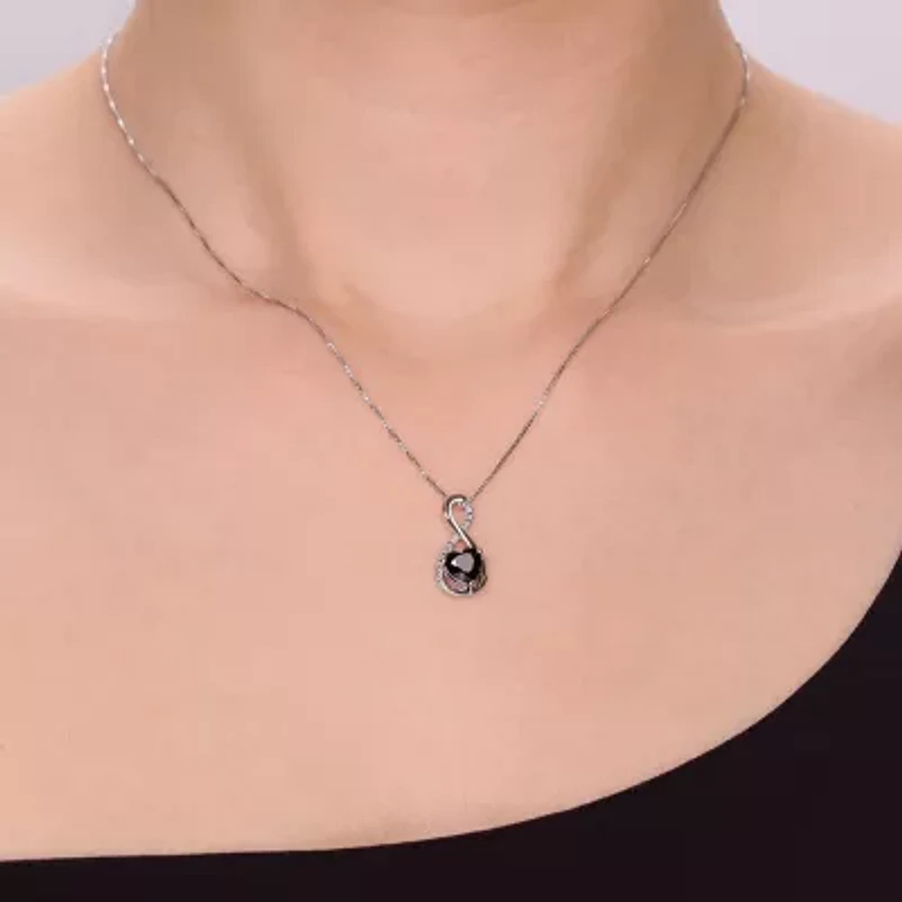 Womens Diamond Accent Genuine Black Onyx Sterling Silver Infinity Pendant Necklace