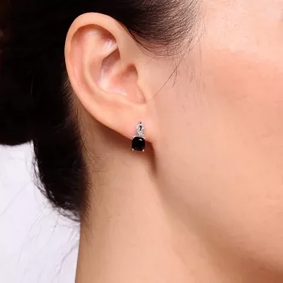 Diamond Accent Genuine Black Onyx Sterling Silver Drop Earrings