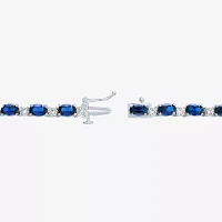 Womens Lab Created Blue Sapphire Sterling Silver Oval Tennis Necklaces