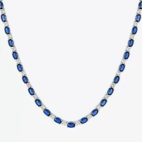 Womens Lab Created Blue Sapphire Sterling Silver Oval Tennis Necklaces