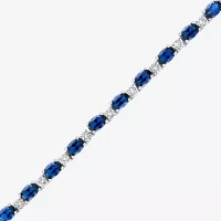 Womens Lab Created Blue Sapphire Sterling Silver Oval Tennis Necklaces