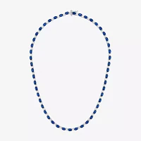 Womens Lab Created Blue Sapphire Sterling Silver Oval Tennis Necklaces