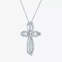 Diamond Blossom (G-H / I1-I2) Womens 1/2 CT. T.W. Lab Grown White Diamond 10K White Gold Cross Pendant Necklace