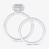 Signature By Modern Bride (G / Si1-Si2) Womens 2 CT. T.W. Lab Grown White Diamond 10K Gold Side Stone Halo Bridal Set