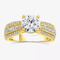 (G / Si1-Si2) Womens 2 1/2 CT. T.W. Lab Grown White Diamond 10K Gold Round Side Stone Engagement Ring