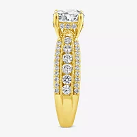 (G / Si1-Si2) Womens 2 1/2 CT. T.W. Lab Grown White Diamond 10K Gold Round Side Stone Engagement Ring