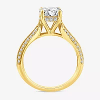 (G / Si1-Si2) Womens 2 1/2 CT. T.W. Lab Grown White Diamond 10K Gold Round Side Stone Engagement Ring