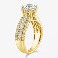 (G / Si1-Si2) Womens 2 1/2 CT. T.W. Lab Grown White Diamond 10K Gold Round Side Stone Engagement Ring