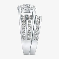 (G / Si1-Si2) Womens 3 CT. T.W. Lab Grown White Diamond 10K White Gold Round Side Stone Halo Bridal Set