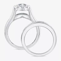 (G / Si1-Si2) Womens 3 CT. T.W. Lab Grown White Diamond 10K White Gold Round Side Stone Halo Bridal Set