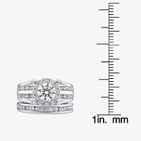 (G / Si1-Si2) Womens 3 CT. T.W. Lab Grown White Diamond 10K White Gold Round Side Stone Halo Bridal Set