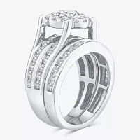 (G / Si1-Si2) Womens 3 CT. T.W. Lab Grown White Diamond 10K White Gold Round Side Stone Halo Bridal Set