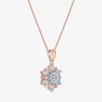 Diamond Blossom (G-H / Si2-I1) Womens 1/10 CT. T.W. Lab Grown White Diamond 14K Rose Gold Over Silver Pendant Necklace