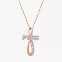 Diamond Blossom (G-H / Si2-I1) Womens 1/10 CT. T.W. Lab Grown White Diamond 14K Rose Gold Over Silver Cross Pendant Necklace