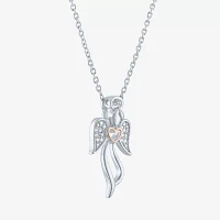 Diamond Accent "Angel" Womens Diamond Accent Natural White Diamond Sterling Silver Angel Pendant Necklace