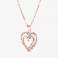 Diamond Accent "To The Moon & Back" Womens Diamond Accent Natural White Diamond 14K Rose Gold Over Silver Heart Pendant Necklace