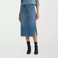 Levi's Side Slit Womens Mid Rise Midi Denim Skirt