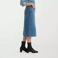 Levi's Side Slit Womens Mid Rise Midi Denim Skirt