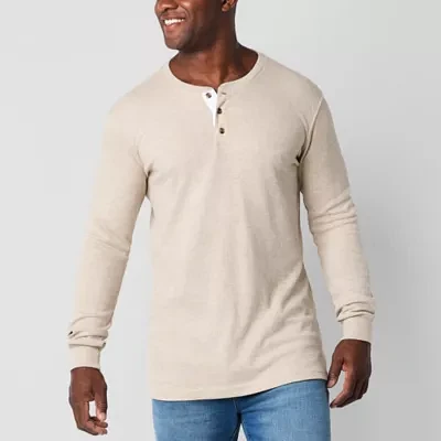 St. John's Bay Waffle Big and Tall Mens Henley Neck Long Sleeve Regular Fit Thermal Top