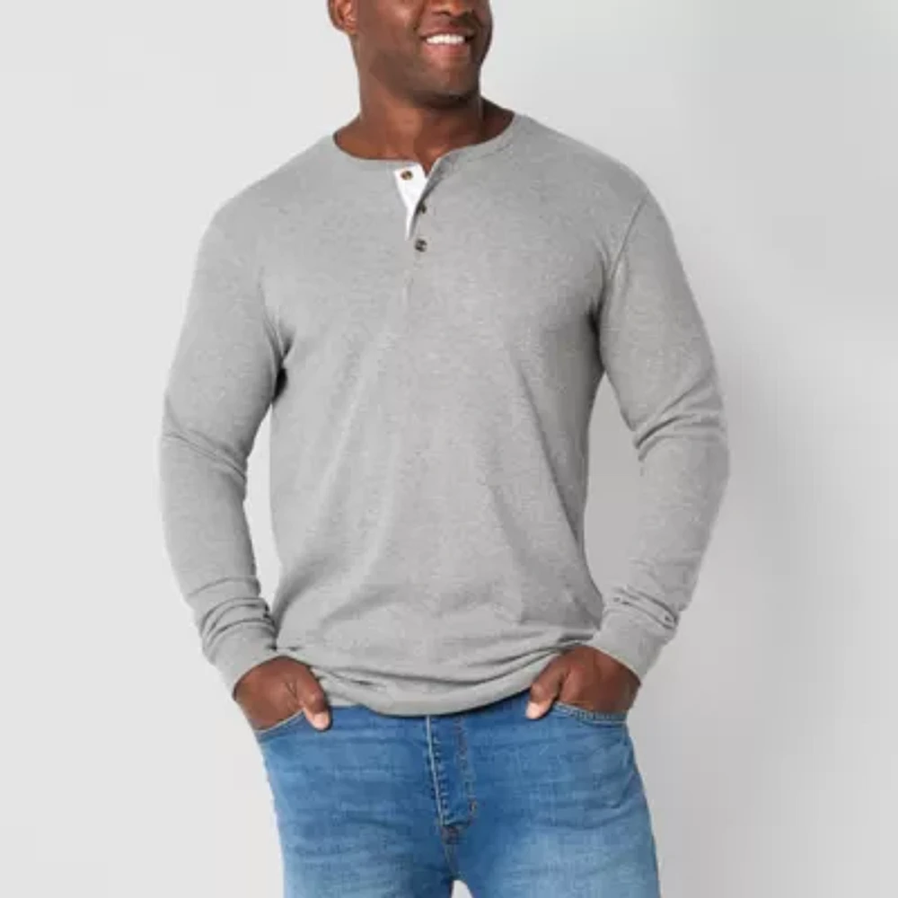 St. John's Bay Waffle Big and Tall Mens Henley Neck Long Sleeve Regular Fit Thermal Top