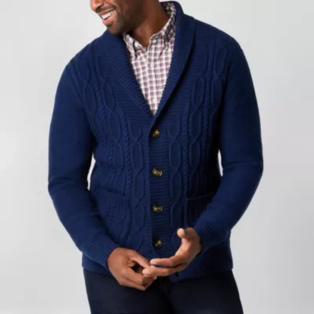 St. John's Bay Shawl Collar Cable Mens Long Sleeve Cardigan