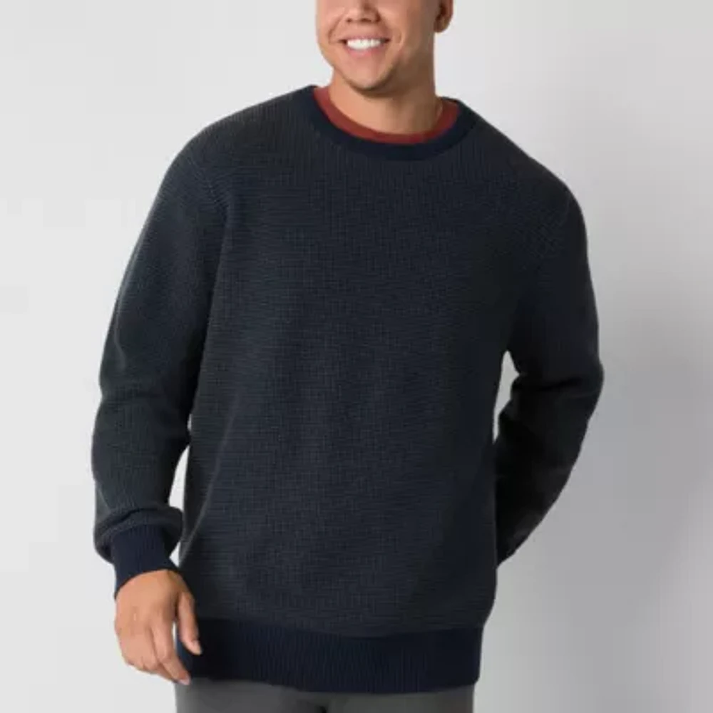 mutual weave Waffle Big and Tall Mens Crew Neck Long Sleeve Pullover Sweater