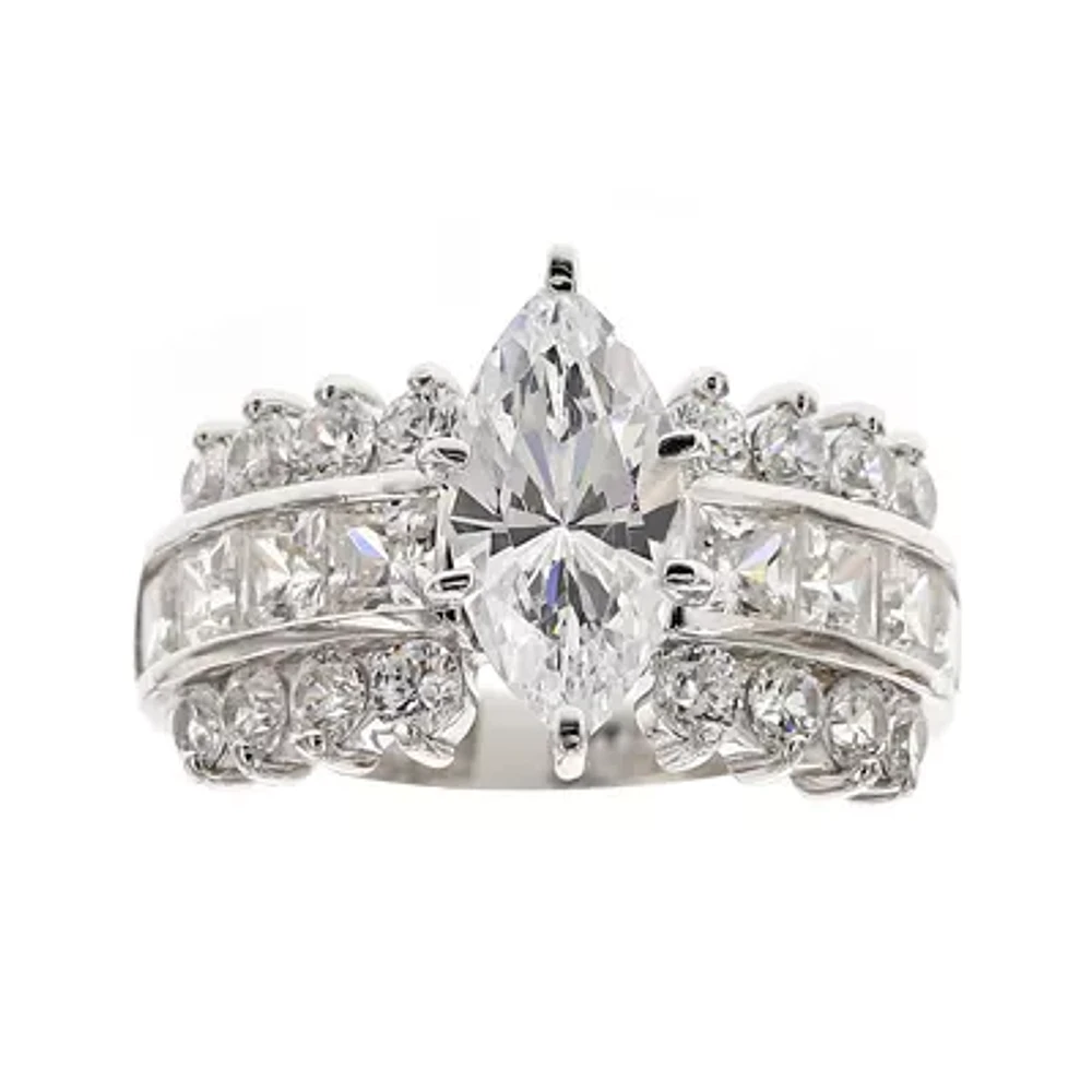 DiamonArt® Cubic Zirconia Sterling Silver Marquise-Cut Cluster Ring