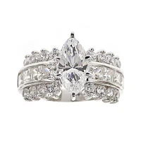 DiamonArt® Cubic Zirconia Sterling Silver Marquise-Cut Cluster Ring