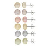 Cultured Freshwater Button Pearl Sterling Silver 6pc Stud Earring Set