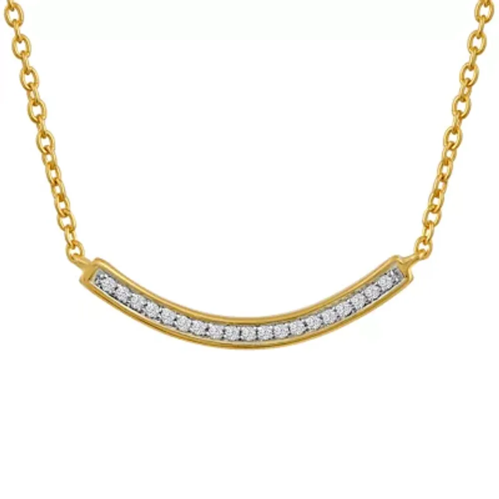 Diamond Accent "Inspire" Womens Diamond Accent Natural White Diamond 14K Gold Over Silver Curved 18 Inch Pendant Necklace