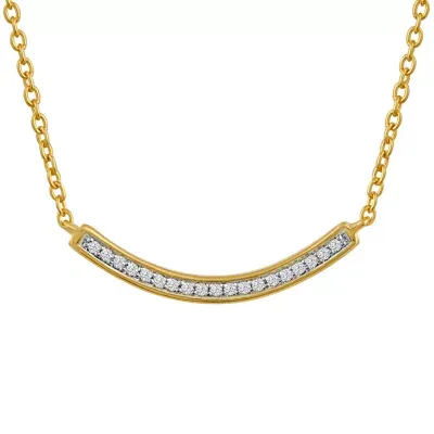 Diamond Accent "Inspire" Womens Diamond Accent Natural White Diamond 14K Gold Over Silver Curved 18 Inch Pendant Necklace