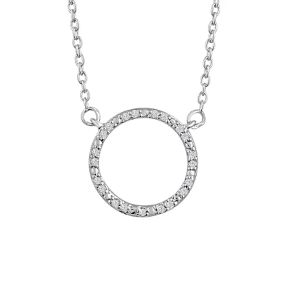Diamond Accent "Karma" Womens Diamond Accent Natural White Diamond Sterling Silver Circle Pendant Necklaces