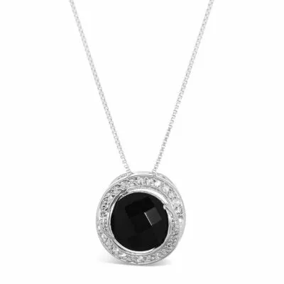 Womens Genuine Black Onyx Sterling Silver 18 Inch Pendant Necklace