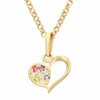 Girls Lab Created Multi Color Cubic Zirconia 14K Gold Heart Pendant Necklace