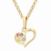 Girls Lab Created Multi Color Cubic Zirconia 14K Gold Heart Pendant Necklace