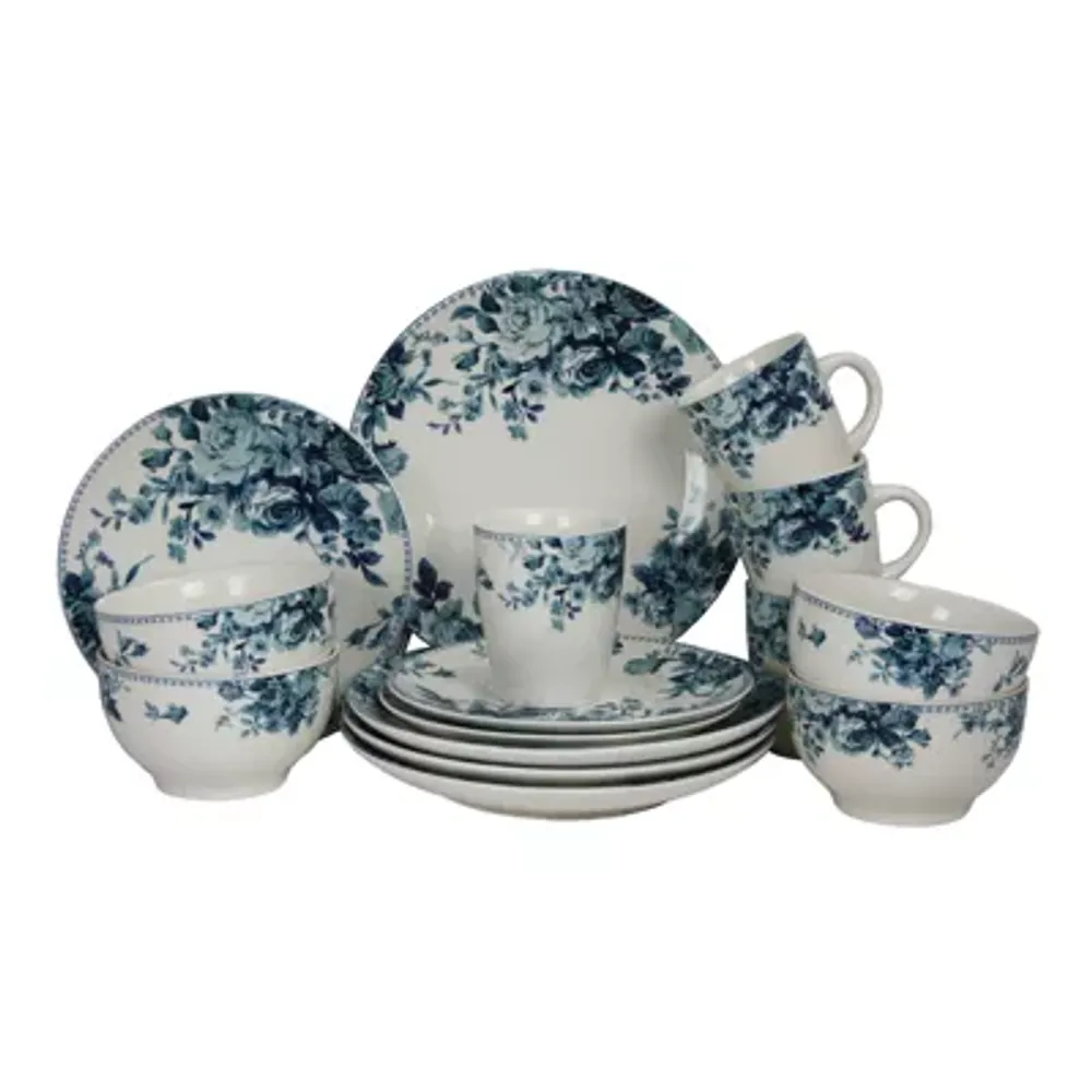 Elama Traditional Blue Rose 16-pc. Dinnerware Set