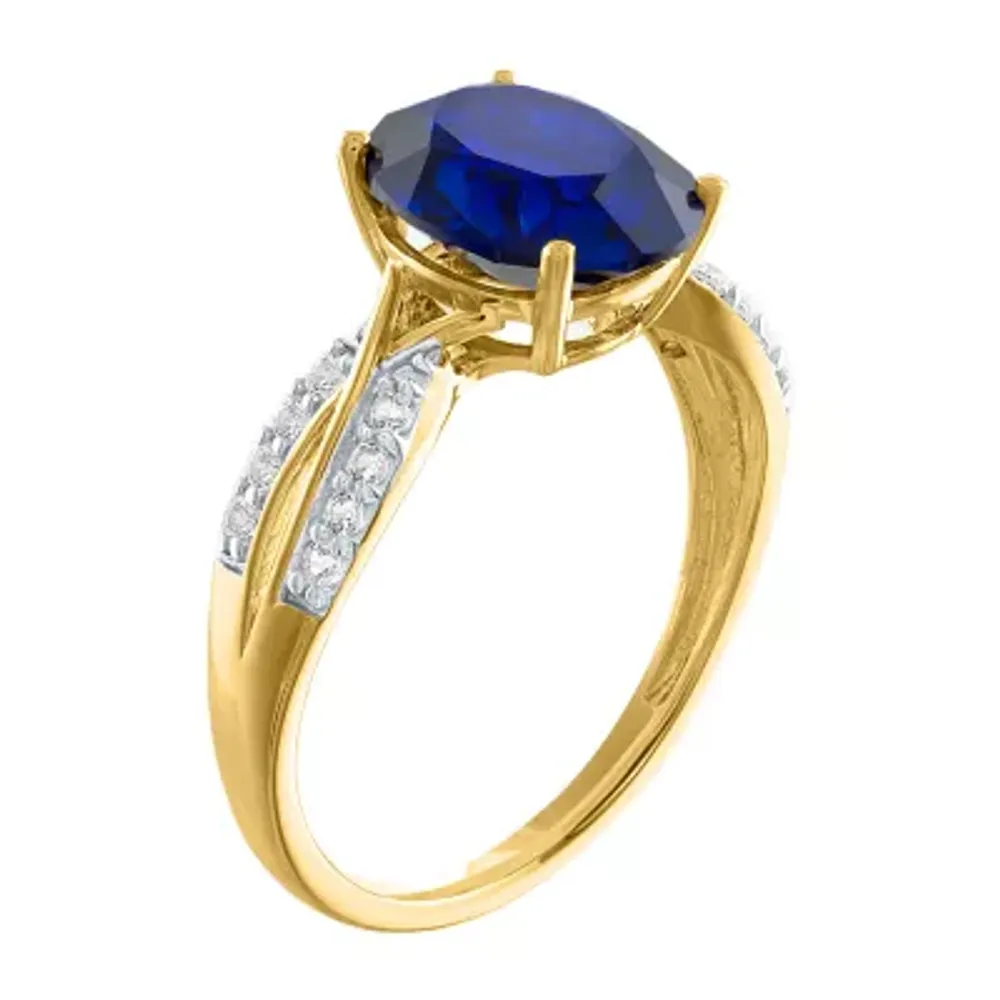 Womens Lab Created Blue Sapphire 10K Gold Sterling Silver Cocktail Ring