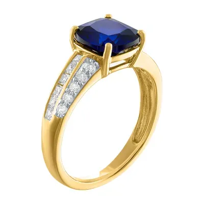 Womens Lab Created Blue Sapphire 10K Gold Sterling Silver Cocktail Ring