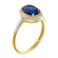 Womens Lab Created Blue Sapphire 10K Gold Halo Cocktail Ring
