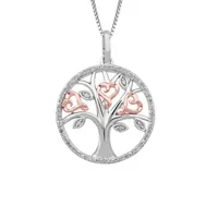 Hallmark Diamonds 1/10 CT.T.W. Natural Diamond Tree of Life Pendant Necklace in 14K Rose Gold Over SIlver & Sterling SIlver