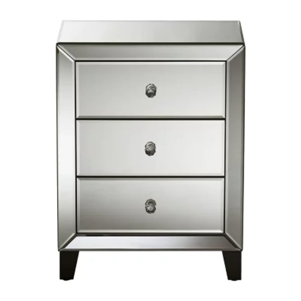 Chevron Bedroom Collection Mirrored 3-Drawer Nightstand